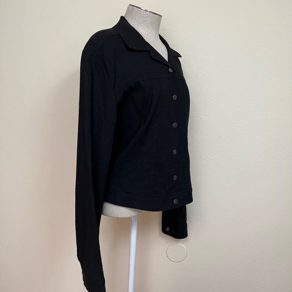 TAHARI Black Button-Front Long-Sleeve Linen Blend Jacket Women’s Large - Picture 4 of 9